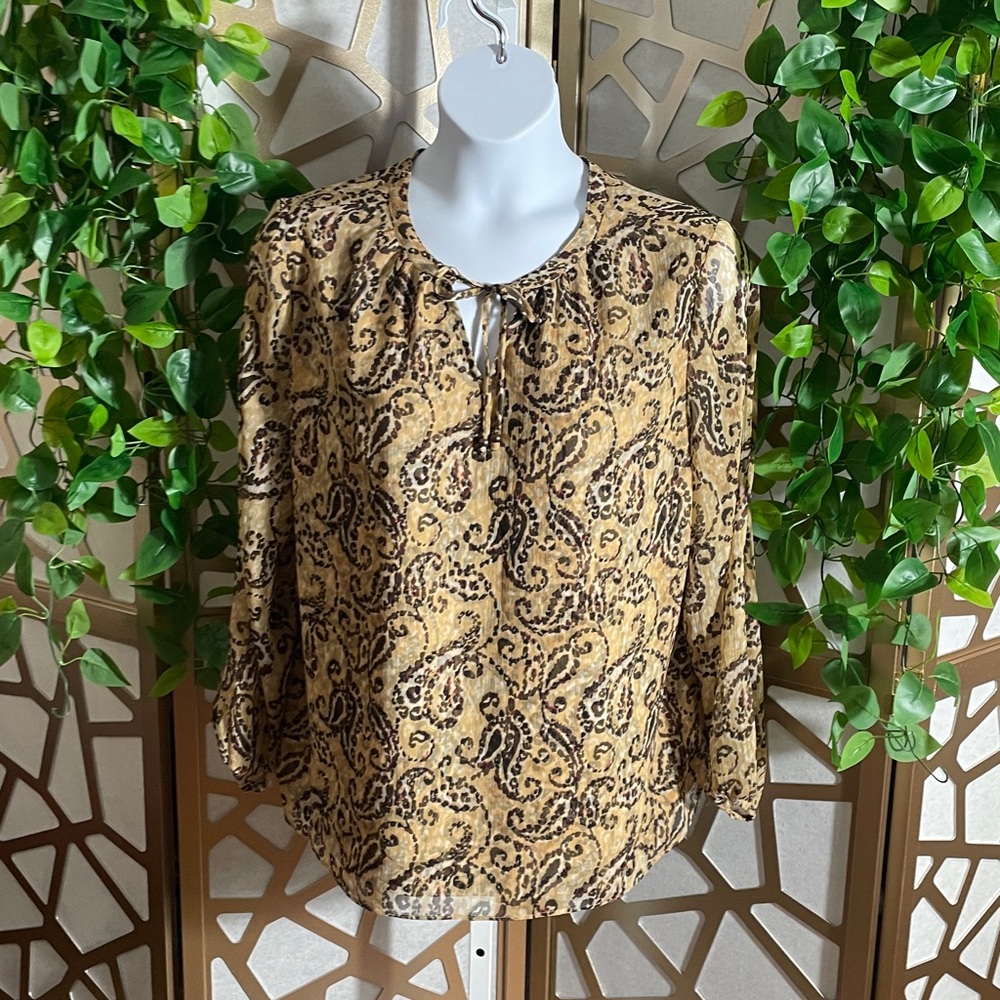 Chico's Paisley Print Top - Beige and Brown, XL